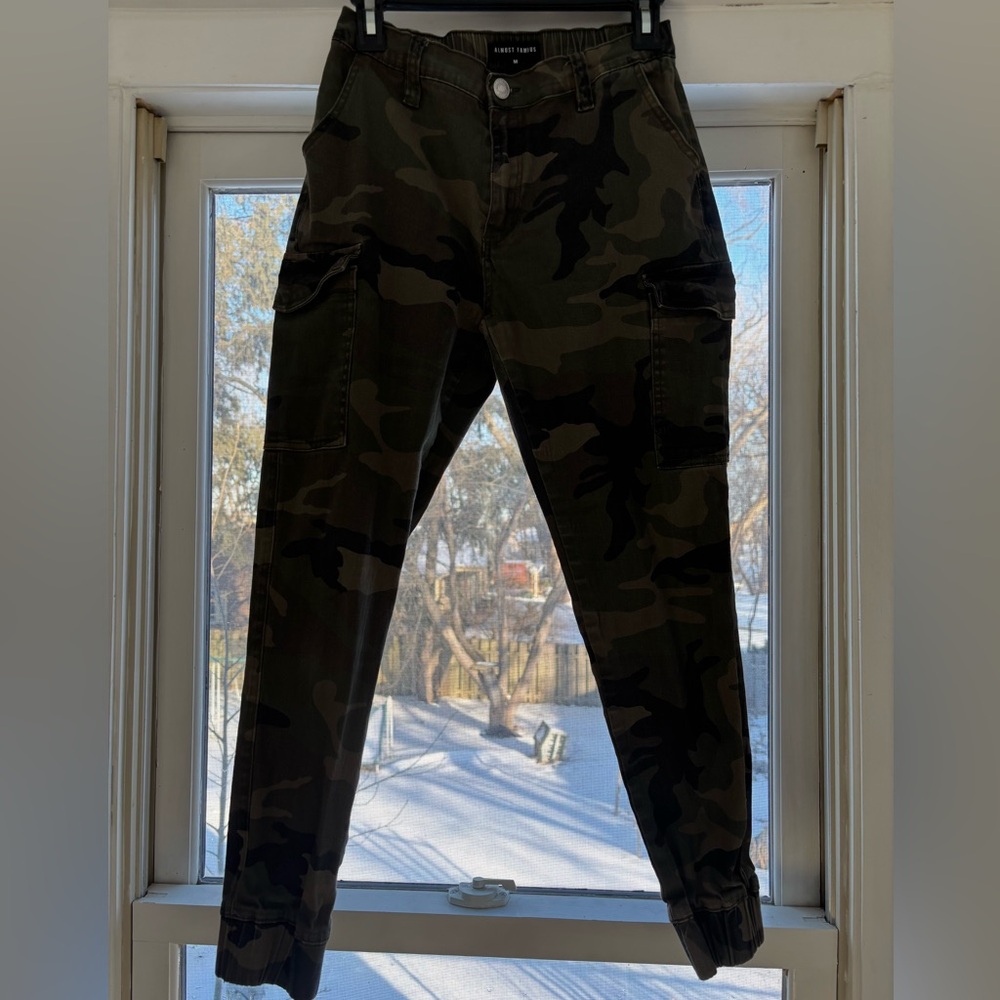 Almost Famous Green and Black Cargo Jogger Pants
